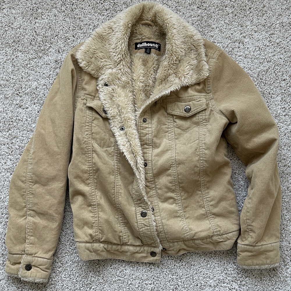 Dollhouse Tan Sherpa-Lined Corduroy Jacket